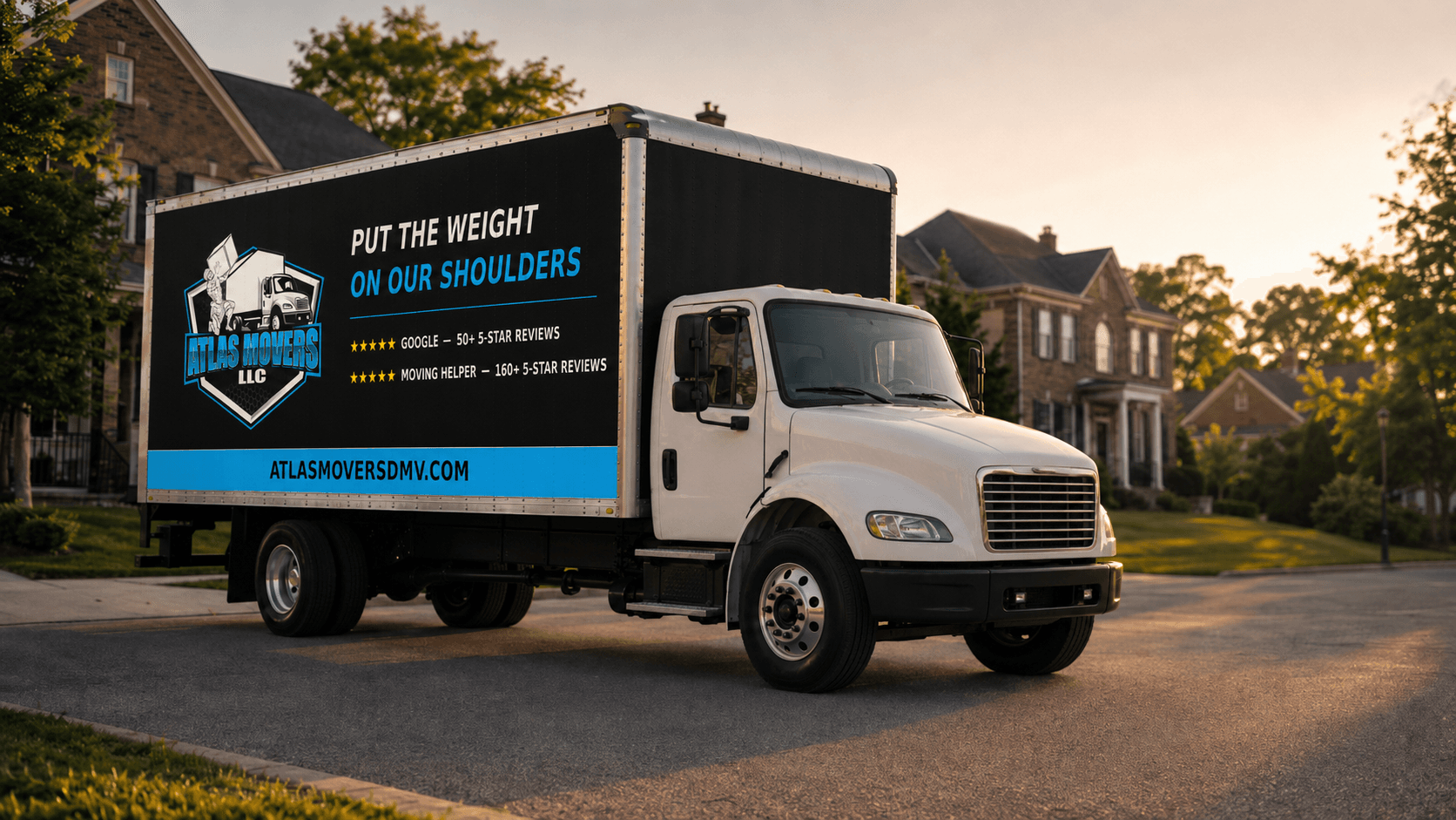 Atlas Movers truck parked in a Northern Virginia neighborhood